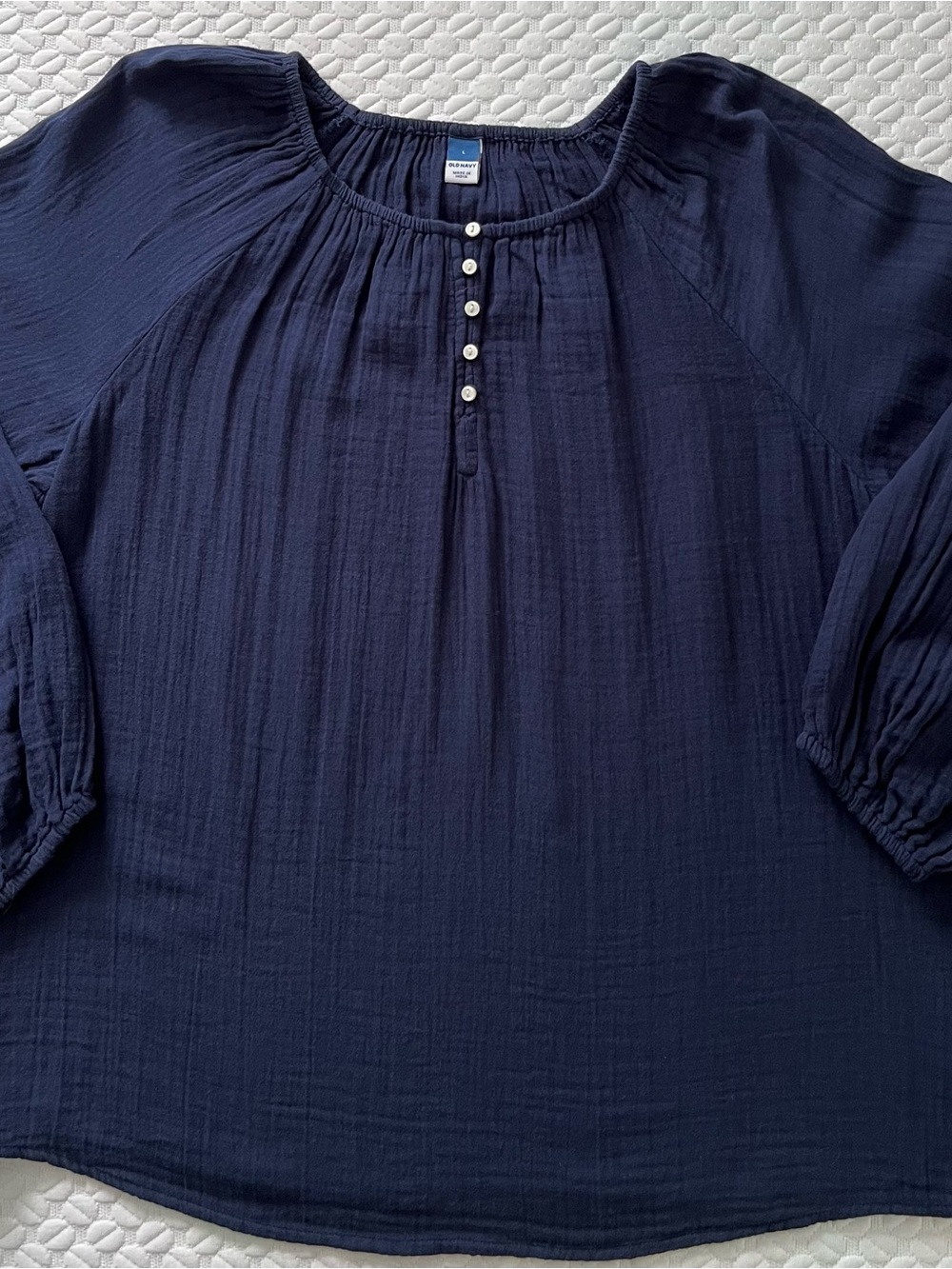 OLD NAVY Cotton Gauze Button-Pintuck Peasant Blouse Shirt Blue Women’s Size L